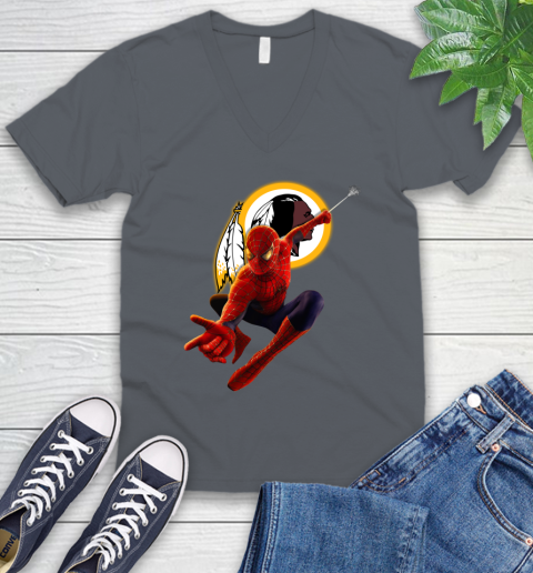 NFL Spider Man Avengers Endgame Football Washington Redskins V-Neck T-Shirt 5