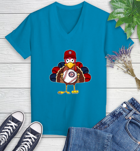 Washington Nationals Turkey thanksgiving Women's V-Neck T-Shirt 7