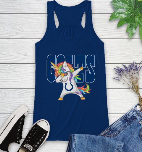 Indianapolis Colts NFL Football Funny Unicorn Dabbing Sports Racerback Tank 9