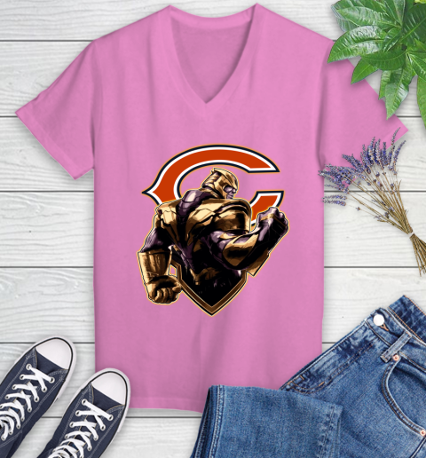 NFL Thanos Avengers Endgame Football Sports Chicago Bears Women's V-Neck T-Shirt 14