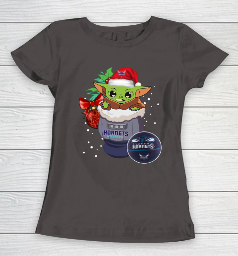 Charlotte Hornets Christmas Baby Yoda Star Wars Funny Happy NBA Women's T-Shirt 8