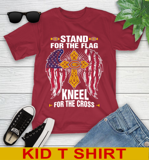 NFL Football Chicago Bears Stand For Flag Kneel For The Cross Shirt Youth T-Shirt 12