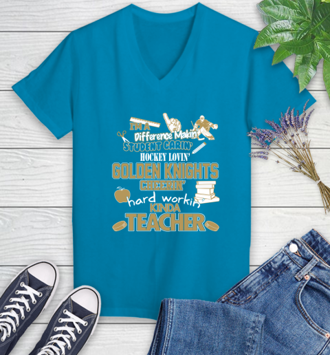 Vegas Golden Knights NHL I'm A Difference Making Student Caring Hockey Loving Kinda Teacher Women's V-Neck T-Shirt 7