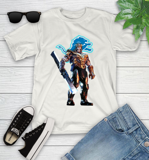 NFL Thanos Gauntlet Avengers Endgame Football Detroit Lions Youth T-Shirt