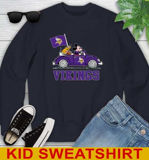 NFL Football Minnesota Vikings Pluto Mickey Driving Disney Shirt Youth Sweatshirt 3