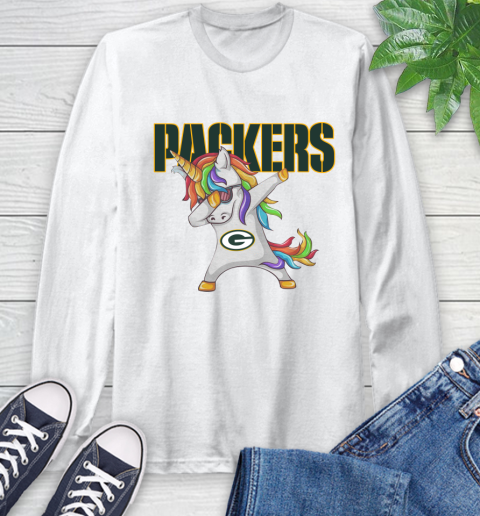Green Bay Packers NFL Football Funny Unicorn Dabbing Sports Long Sleeve T-Shirt