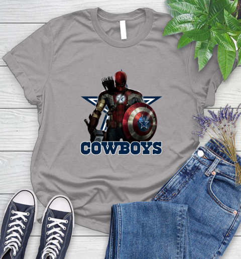 NFL Captain America Thor Spider Man Hawkeye Avengers Endgame Football Dallas Cowboys Women's T-Shirt 5