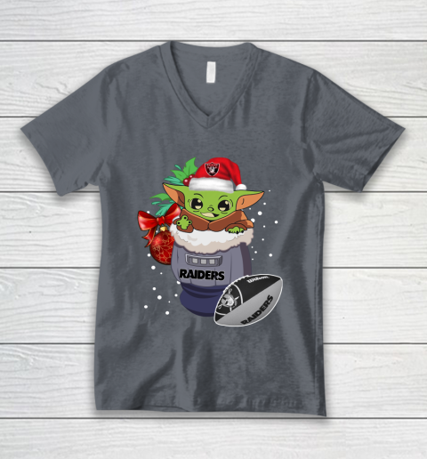 Oakland Raiders Christmas Baby Yoda Star Wars Funny Happy NFL V-Neck T-Shirt 5
