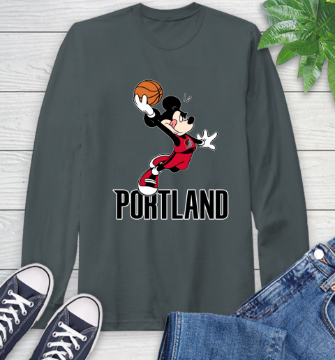 NBA Basketball Portland Trail Blazers Cheerful Mickey Mouse Shirt Long Sleeve T-Shirt 7