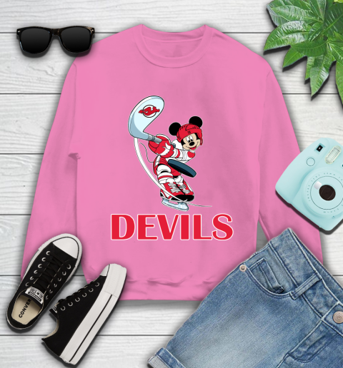 NHL Hockey New Jersey Devils Cheerful Mickey Mouse Shirt Youth Sweatshirt 6