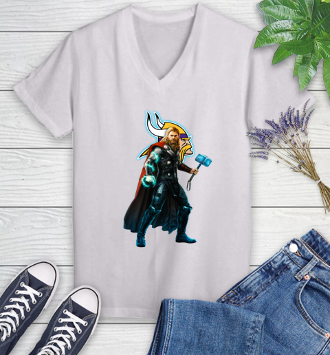 NFL Thor Avengers Endgame Football Minnesota Vikings Women's V-Neck T-Shirt