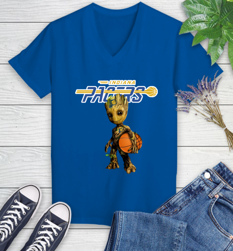 Indiana Pacers NBA Basketball Groot Marvel Guardians Of The Galaxy Women's V-Neck T-Shirt 10