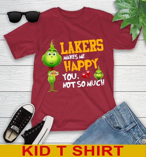 NBA Los Angeles Lakers Makes Me Happy You Not So Much Grinch Basketball Sports Youth T-Shirt 12