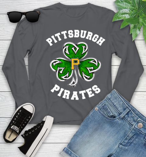 MLB Pittsburgh Pirates Three Leaf Clover St Patrick's Day Baseball Sports Youth Long Sleeve 9