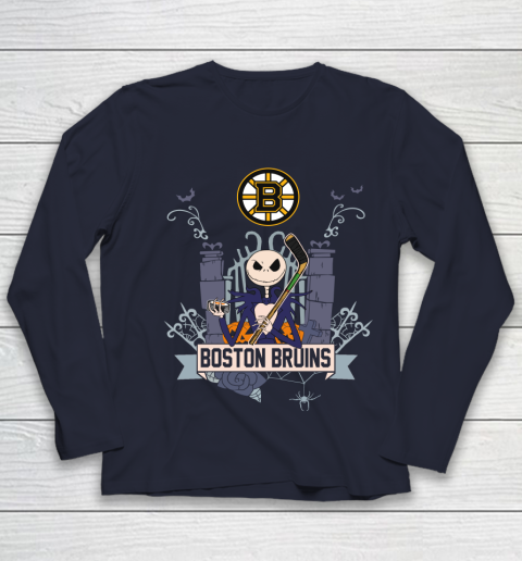 NHL Boston Bruins Hockey Jack Skellington Halloween Youth Long Sleeve 2