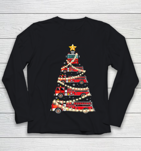 Firefighter Truck Christmas Tree Tee Funny Christmas Gift Youth Long Sleeve