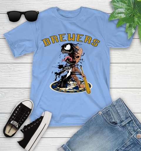 MLB Milwaukee Brewers Baseball Venom Groot Guardians Of The Galaxy Youth T-Shirt 11