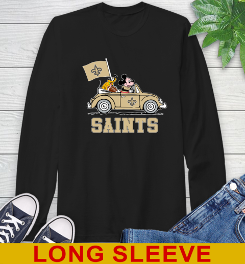 NFL Football New Orleans Saints Pluto Mickey Driving Disney Shirt Long Sleeve T-Shirt 2