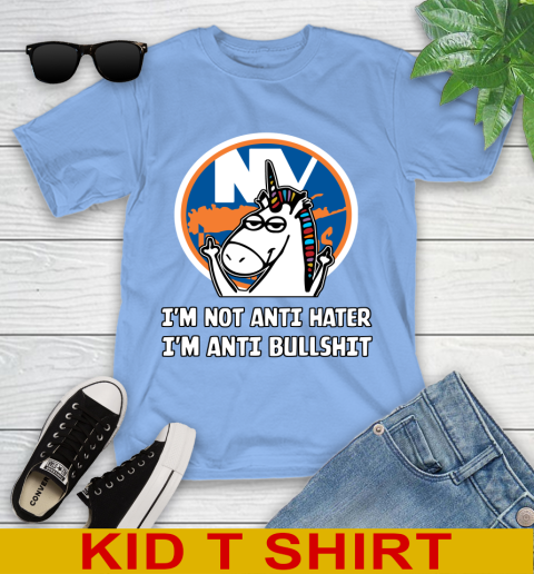 New York Islanders NHL Hockey Unicorn I'm Not Anti Hater I'm Anti Bullshit Youth T-Shirt 11