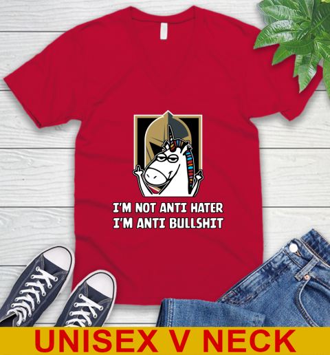 Vegas Golden Knights NHL Hockey Unicorn I'm Not Anti Hater I'm Anti Bullshit V-Neck T-Shirt 7