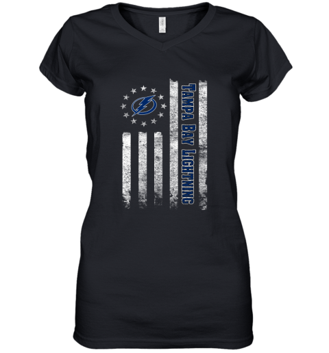 NHL American Flag Hockey Sports Tampa Bay Lightning Women's V-Neck T-Shirt