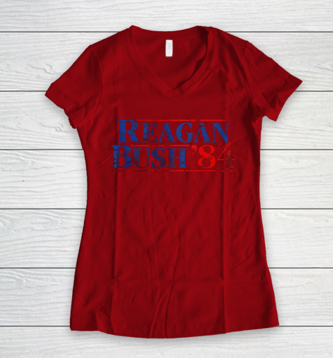Reagan Bush 84 Vintage Style Conservative Republican Women's V-Neck T-Shirt 6