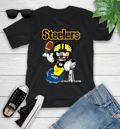 NFL Pittsburgh Steelers Mickey Mouse Disney Super Bowl Football T Shirt Youth T-Shirt 14