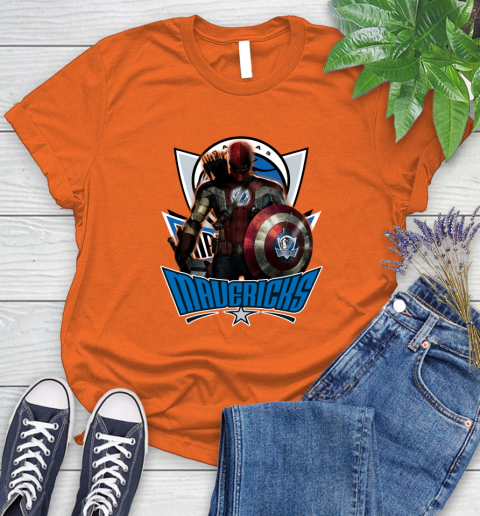 Dallas Mavericks NBA Basketball Captain America Thor Spider Man Hawkeye Avengers Women's T-Shirt 4