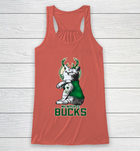 NBA Basketball My Cat Loves Milwaukee Bucks Racerback Tank 3