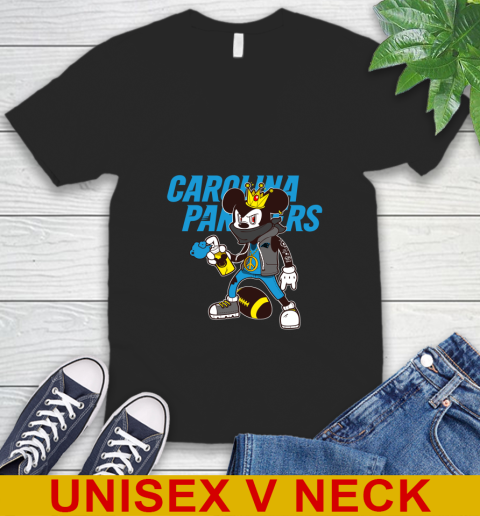 Carolina Panthers NFL Football Mickey Peace Sign Sports V-Neck T-Shirt 2