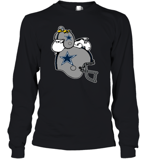 Snoopy And Woodstock Resting On Dallas Cowboys Helmet Youth Long Sleeve