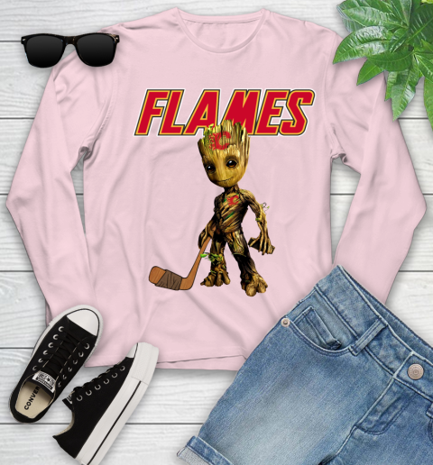 Calgary Flames NHL Hockey Groot Marvel Guardians Of The Galaxy Youth Long Sleeve 10