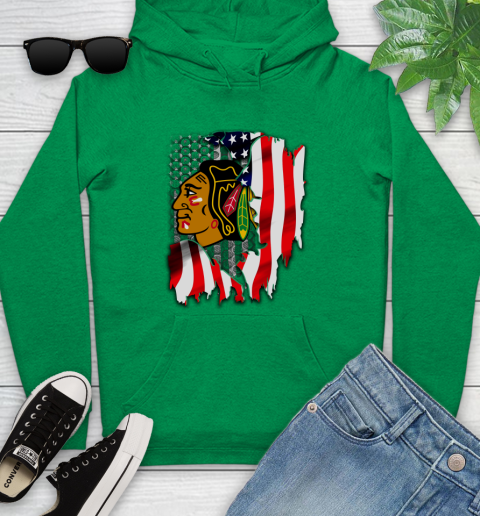 Chicago Blackhawks NHL Hockey American Flag Youth Hoodie 9