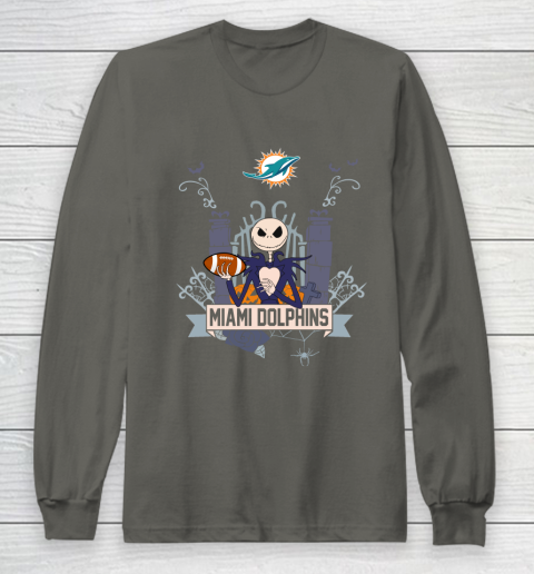NFL Miami Dolphins Football Jack Skellington Halloween Long Sleeve T-Shirt 5