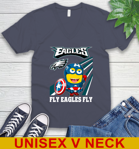 NFL Football Philadelphia Eagles Captain America Marvel Avengers Minion Shirt V-Neck T-Shirt 7