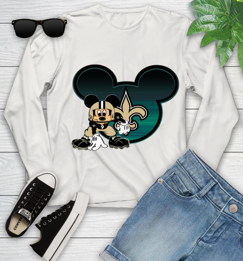 NFL New Orleans Saints Mickey Mouse Disney Football T Shirt Youth Long Sleeve 12