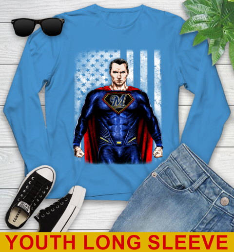 MLB Baseball Milwaukee Brewers Superman DC Shirt Youth Long Sleeve 8