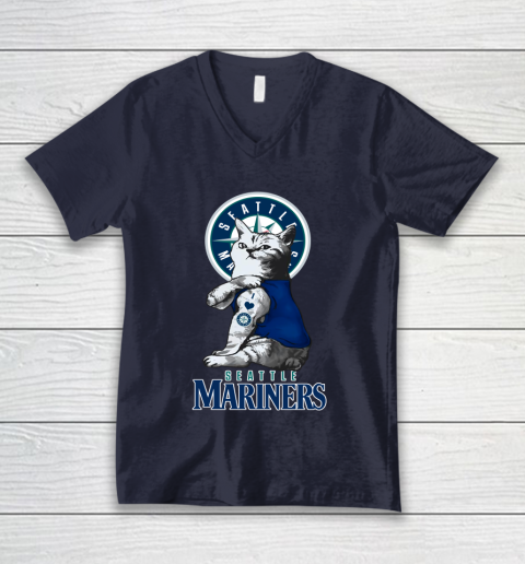 MLB Baseball My Cat Loves Seattle Mariners V-Neck T-Shirt 3 MLB Baseball My Cat Loves Seattle Mariners V-Neck T-Shirt - Image 3