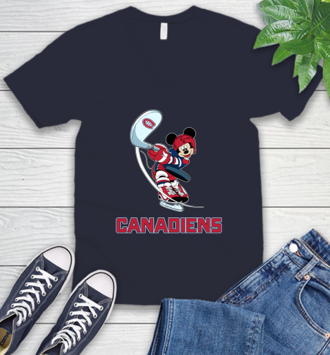 NHL Hockey Montreal Canadiens Cheerful Mickey Mouse Shirt V-Neck T-Shirt 3