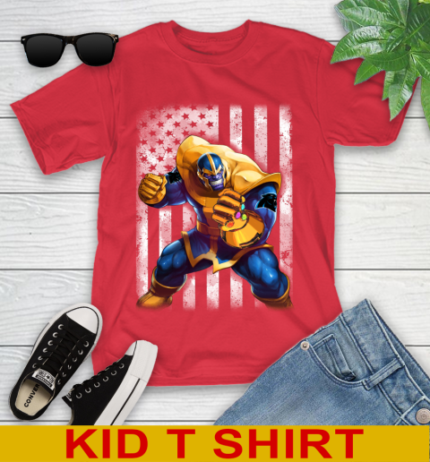 NFL Football Carolina Panthers Thanos Marvel American Flag Shirt Youth T-Shirt 11