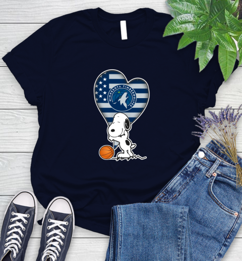 Minnesota Timberwolves NBA Basketball The Peanuts Movie Adorable Snoopy Women's T-Shirt 3