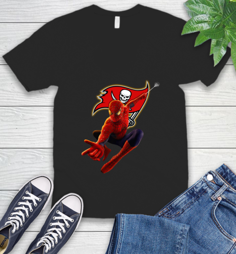 NFL Spider Man Avengers Endgame Football Tampa Bay Buccaneers V-Neck T-Shirt 2