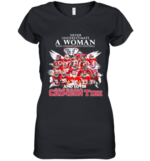 Never Underestimate A Woman Who Understands Football And Loves Alabama Crimson Tide Symbol Elephant Women's V-Neck T-Shirt