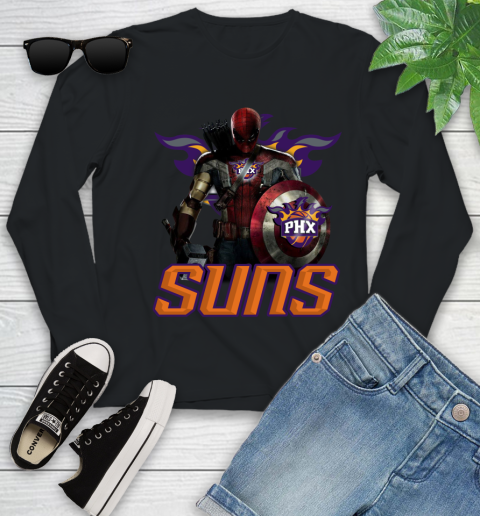 Phoenix Suns NBA Basketball Captain America Thor Spider Man Hawkeye Avengers Youth Long Sleeve 2
