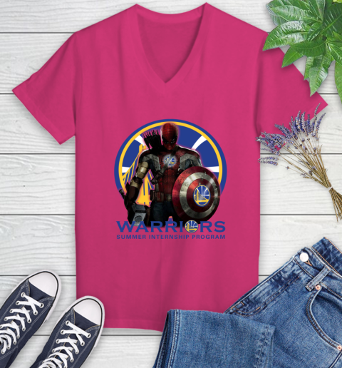Golden State Warriors NBA Basketball Captain America Thor Spider Man Hawkeye Avengers Women's V-Neck T-Shirt 9