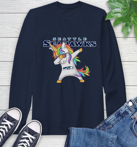 Seattle Seahawks NFL Football Funny Unicorn Dabbing Sports Long Sleeve T-Shirt 4