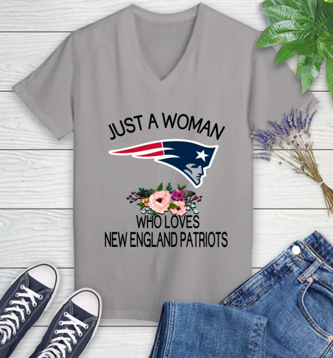 NFL Just A Woman Who Loves New England Patriots Football Sports Women's V-Neck T-Shirt 2