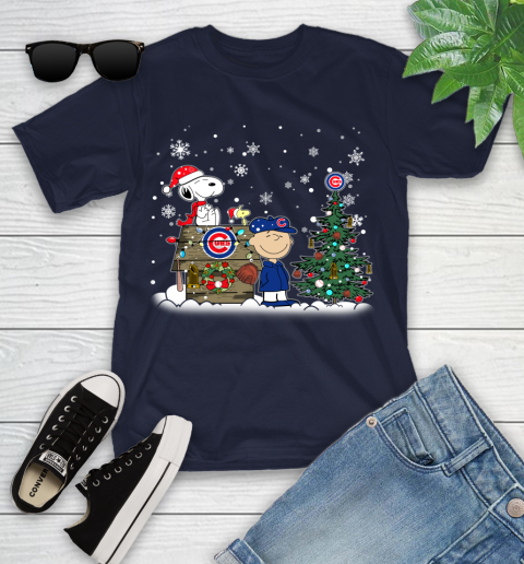 MLB Chicago Cubs Snoopy Charlie Brown Christmas Baseball Commissioner's Trophy Youth T-Shirt 2
