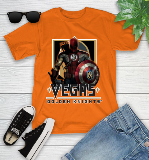 NHL Captain America Thor Spider Man Hawkeye Avengers Endgame Hockey Vegas Golden Knights Youth T-Shirt 7