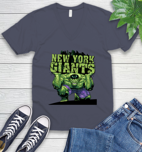 New York Giants NFL Football Incredible Hulk Marvel Avengers Sports V-Neck T-Shirt 9